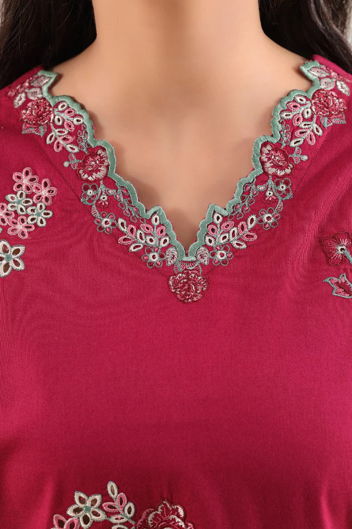 Solid Embroidered Cambric Stitched 3 Piece