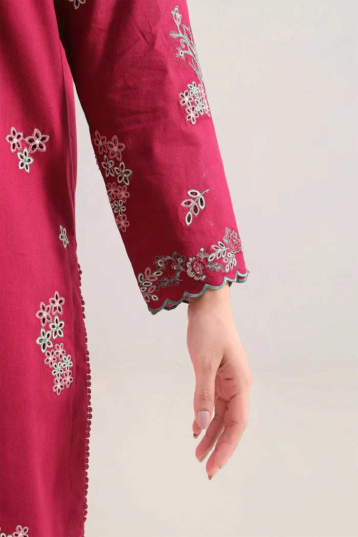 Solid Embroidered Cambric Stitched 3 Piece