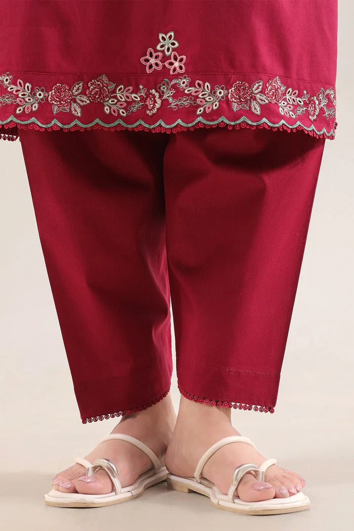 Solid Embroidered Cambric Stitched 3 Piece