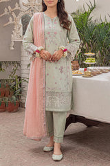 Solid Embroidered Cambric Stitched 3 Piece