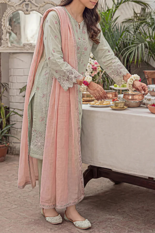Solid Embroidered Cambric Stitched 3 Piece