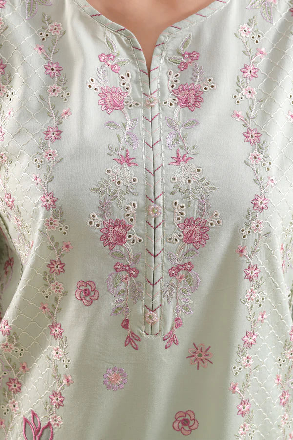Solid Embroidered Cambric Stitched 3 Piece
