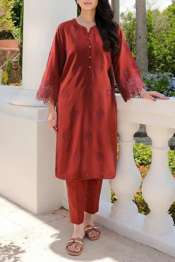 Solid Embroidered Korean Silk Stitched 2 Piece (Shirt/Trouser)