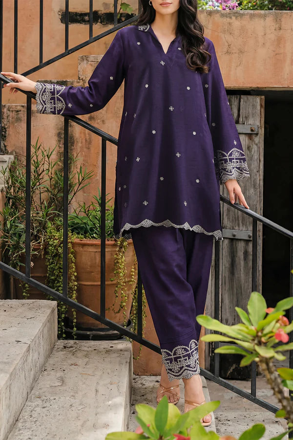 Solid Embroidered Korean Raw Silk Stitched 2 Piece (Shirt/Trouser)