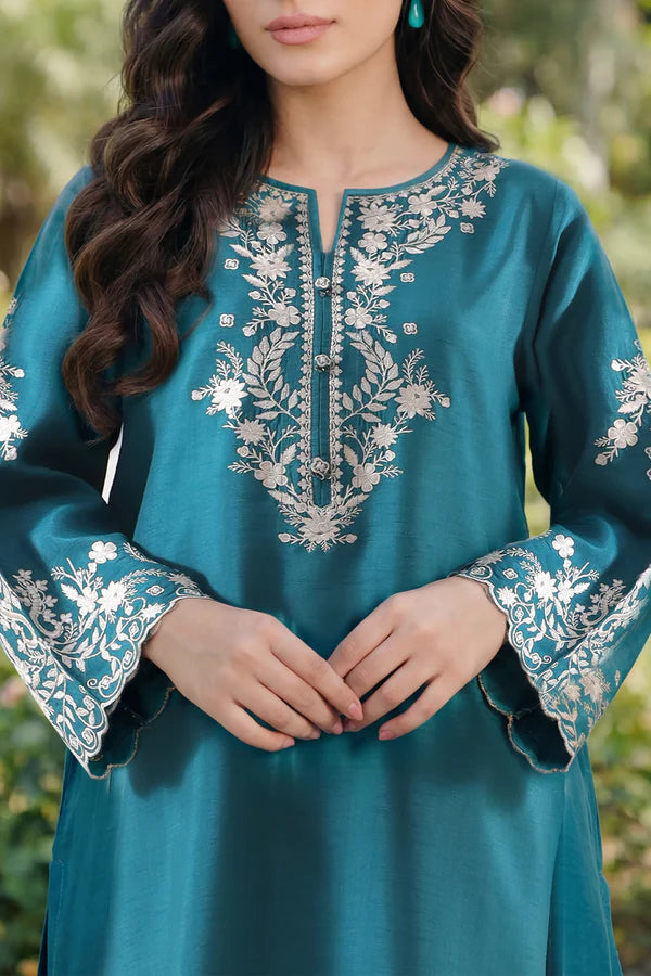 Solid Embroidered Korean Silk Stitched 2 Piece (Shirt/Trouser)