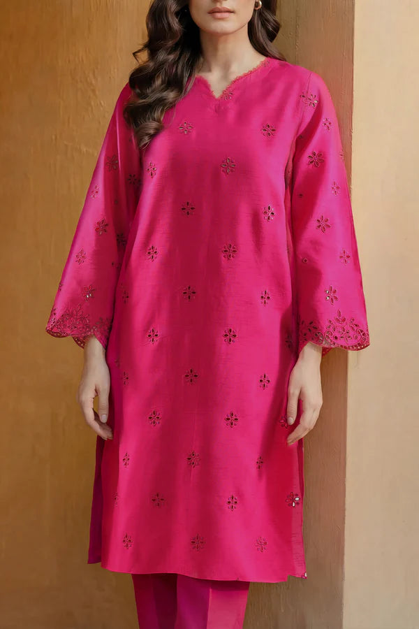Solid Embroidered Korean Silk Stitched 2 Piece (Shirt/Trouser)
