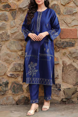 Solid Embroidered Korean Raw Silk Stitched (Shirt/Trouser)