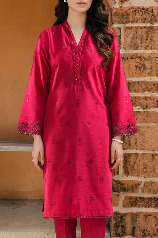 Solid Embroidered Korean Silk Stitched 2 Piece (Shirt/Trouser)