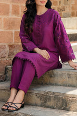 Solid Embroidered Korean Silk Stitched 2 Piece (Shirt/Trouser)