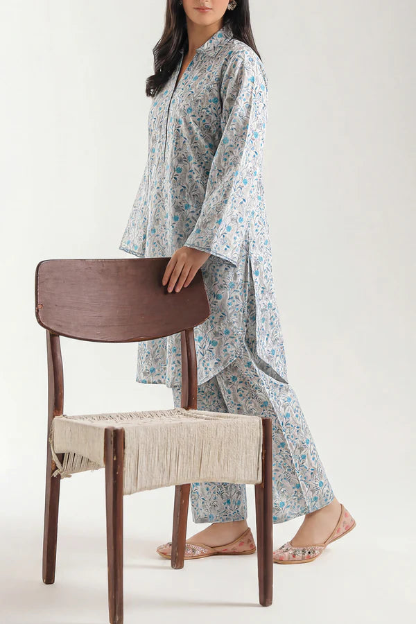 Printed Self Strip Lawn Stitched 2 Piece (Shirt/Trouser)