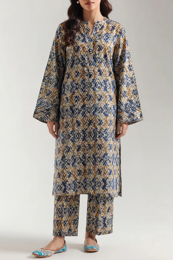 Printed Self Strip Lawn Stitched 2 Piece (Shirt/Trouser)