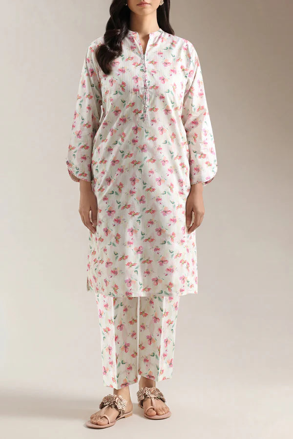 Printed Embroidered Self Strip Lawn Stitched 2 Piece (Shirt/Trouser)