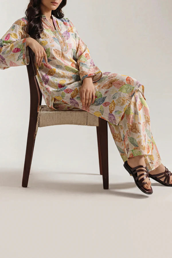 Printed Embroidered Self Strip Lawn Stitched 2 Piece (Shirt/Trouser)