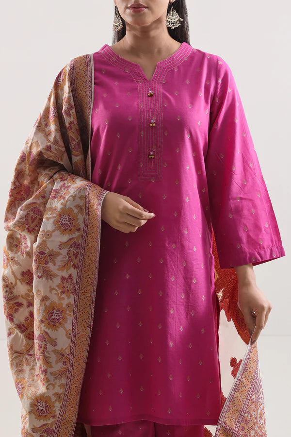 Cotton Jacquard Stitched 3 Piece