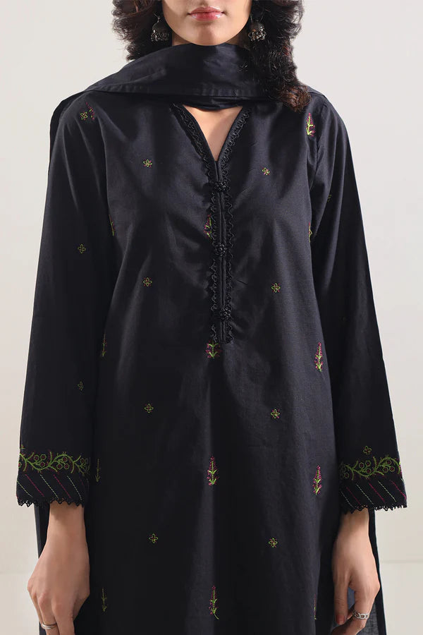 Solid Embroidered Cotton Stitched 2 Piece (Shirt/Trouser)
