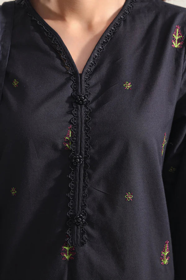 Solid Embroidered Cotton Stitched 2 Piece (Shirt/Trouser)