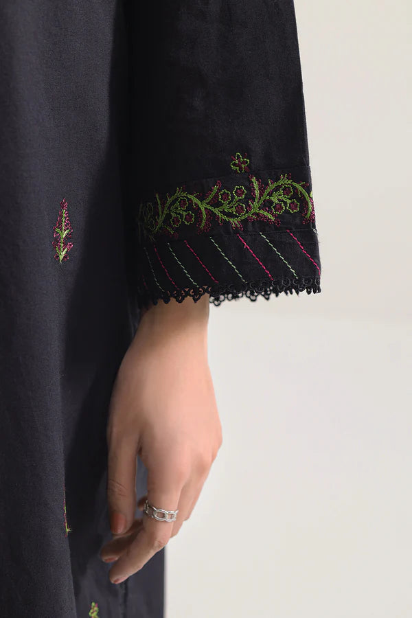 Solid Embroidered Cotton Stitched 3 Piece