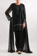 Solid Embroidered Chiffon Stitched 3 Piece