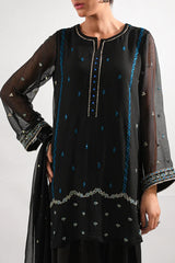 Solid Embroidered Chiffon Stitched 3 Piece