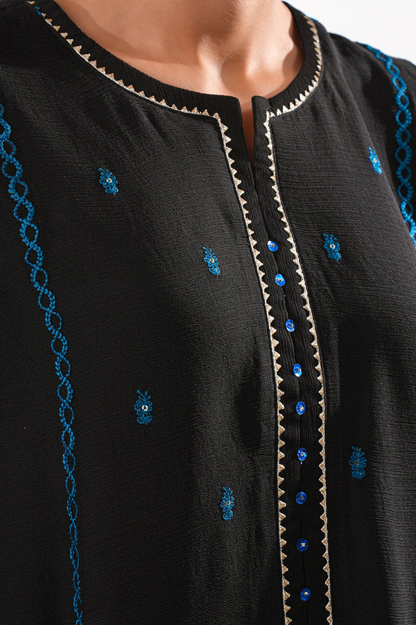 Solid Embroidered Chiffon Stitched 3 Piece