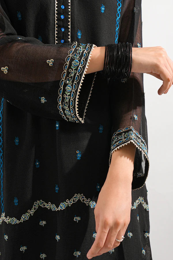 Solid Embroidered Chiffon Stitched 3 Piece