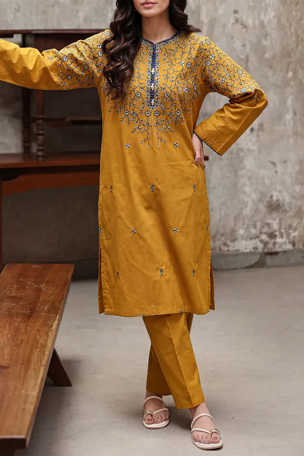 Solid Embroidered Cambric Stitched 2 Piece (Shirt/Trouser)