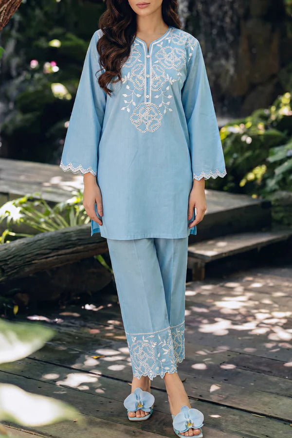 Solid Embroidered Lawn Stitched 2 Piece (Shirt/Trouser)