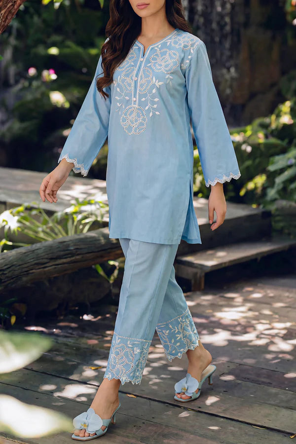 Solid Embroidered Lawn Stitched 2 Piece (Shirt/Trouser)