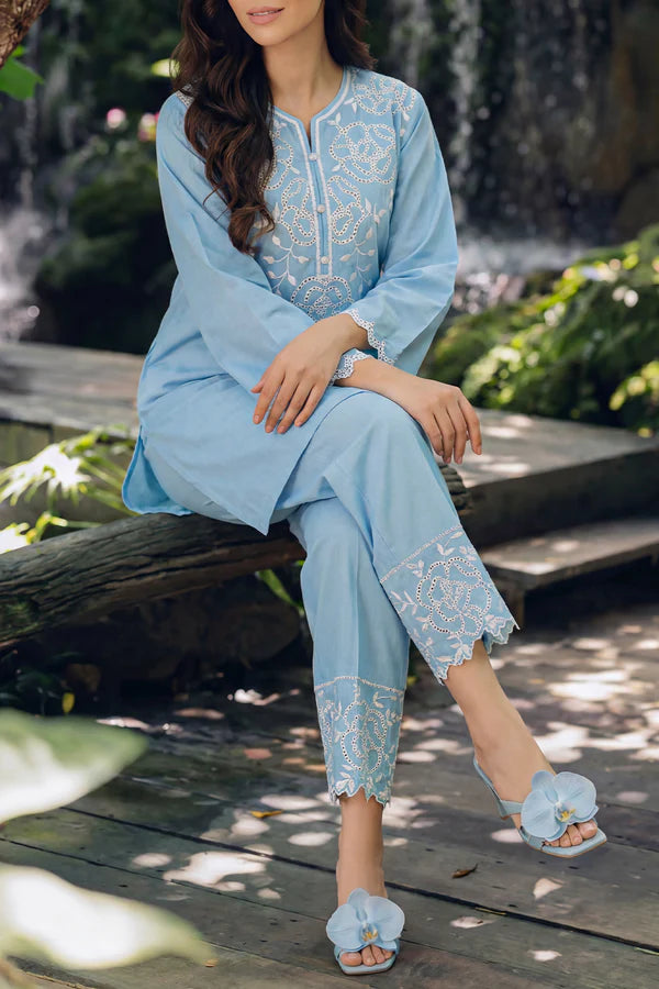 Solid Embroidered Lawn Stitched 2 Piece (Shirt/Trouser)