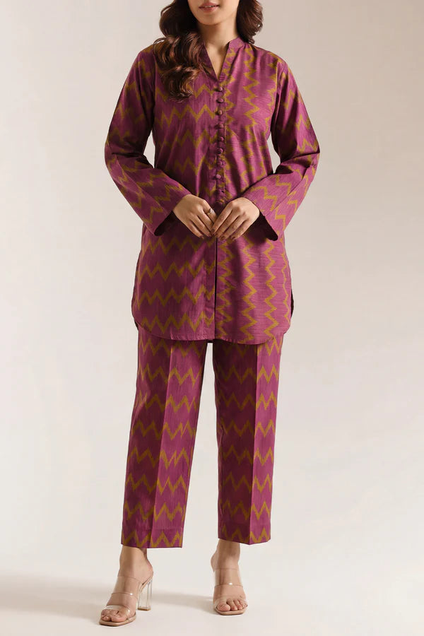 Printed Self Strip Lawn Stitched 2 Piece (Shirt/Trouser)