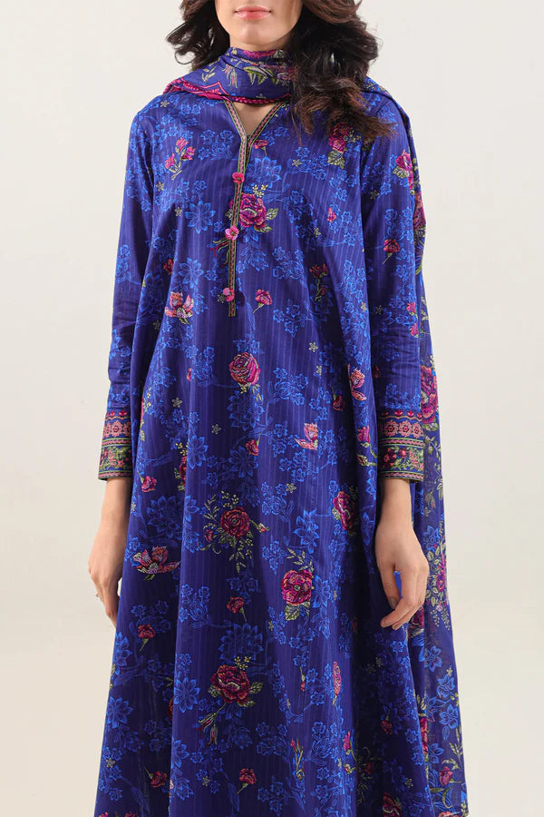 Unstitched Printed Self Strip Lawn 3 Piece