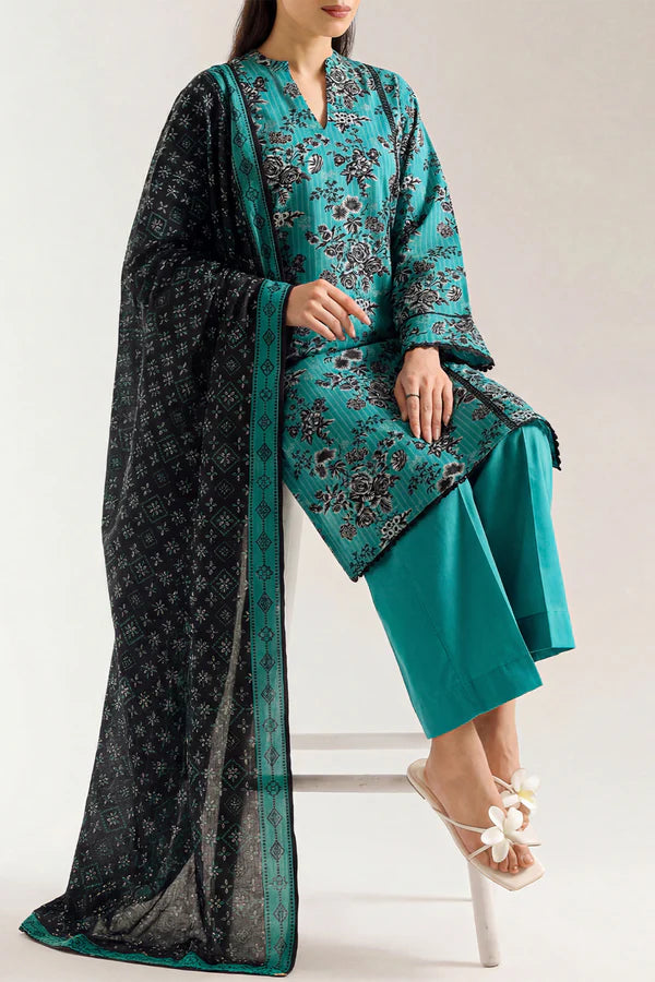 Unstitched Printed Strip Lawn 3 Piece