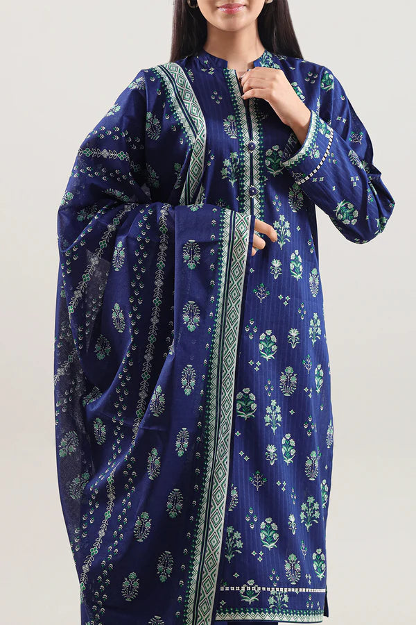 Unstitched Printed Self Strip Lawn 3 Piece