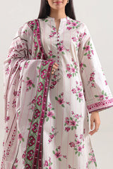 Unstitched Printed Self Strip Lawn 3 Piece