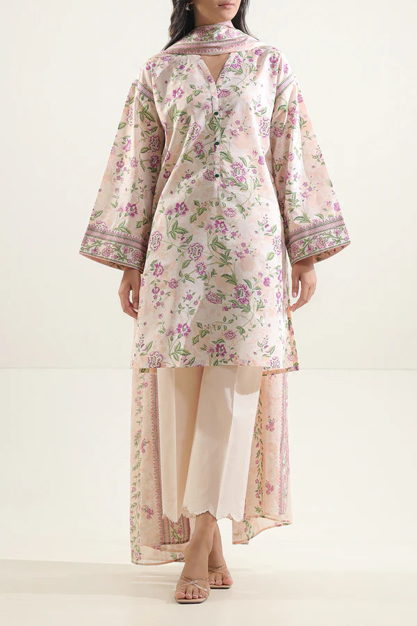 Unstitched Printed Self Strip Lawn 3 Piece