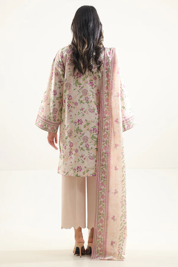 Unstitched Printed Self Strip Lawn 3 Piece