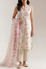 Unstitched Printed Self Strip Lawn 3 Piece