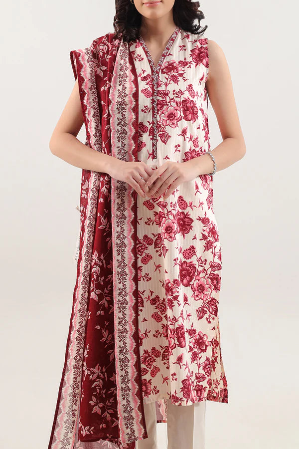 Unstitched Printed Self Stripe Lawn 2 Piece (Shirt/Trouser)