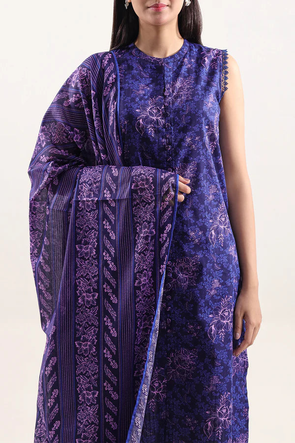 Unstitched Printed Self Strip Lawn 3 Piece