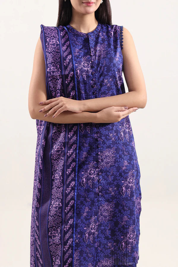 Unstitched Printed Self Strip Lawn 3 Piece