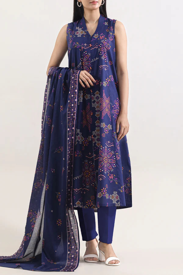 Unstitched Printed Self Strip Lawn 3 Piece