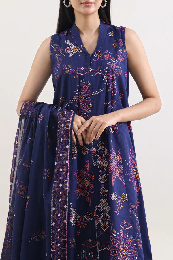 Unstitched Printed Self Strip Lawn 3 Piece