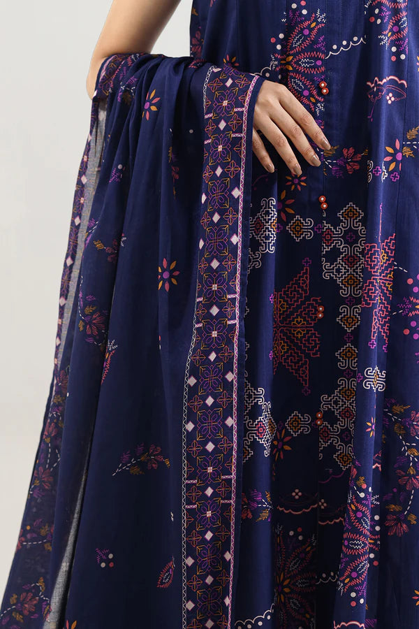 Unstitched Printed Self Strip Lawn 3 Piece