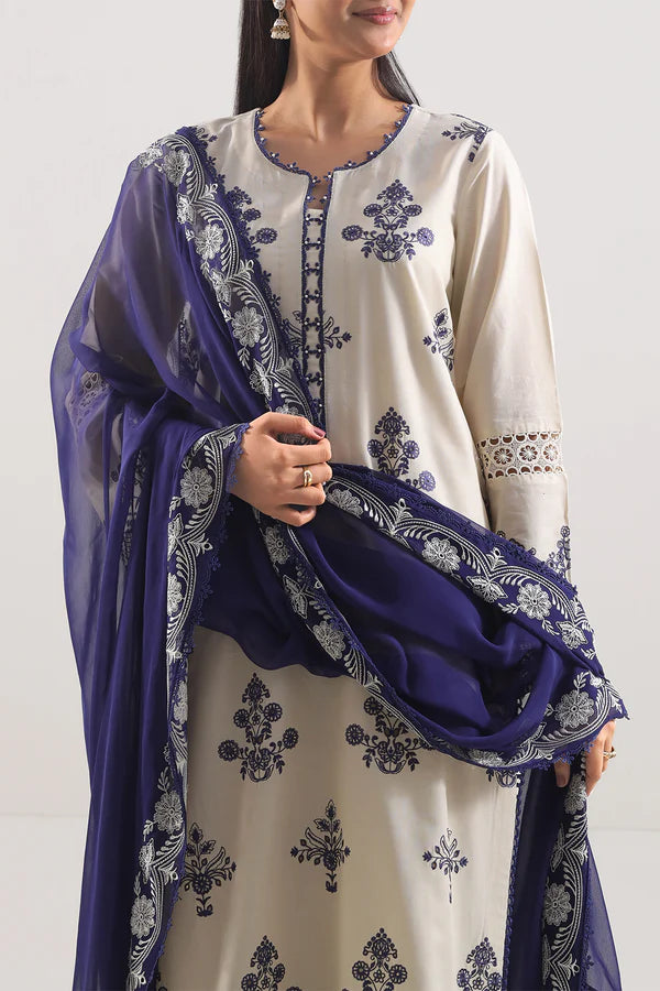 Unstitched Solid Embroidered Cambric 3 Piece with Chiffon Dupatta