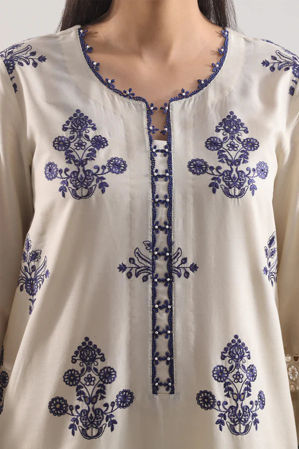 Unstitched Solid Embroidered Cambric 3 Piece with Chiffon Dupatta