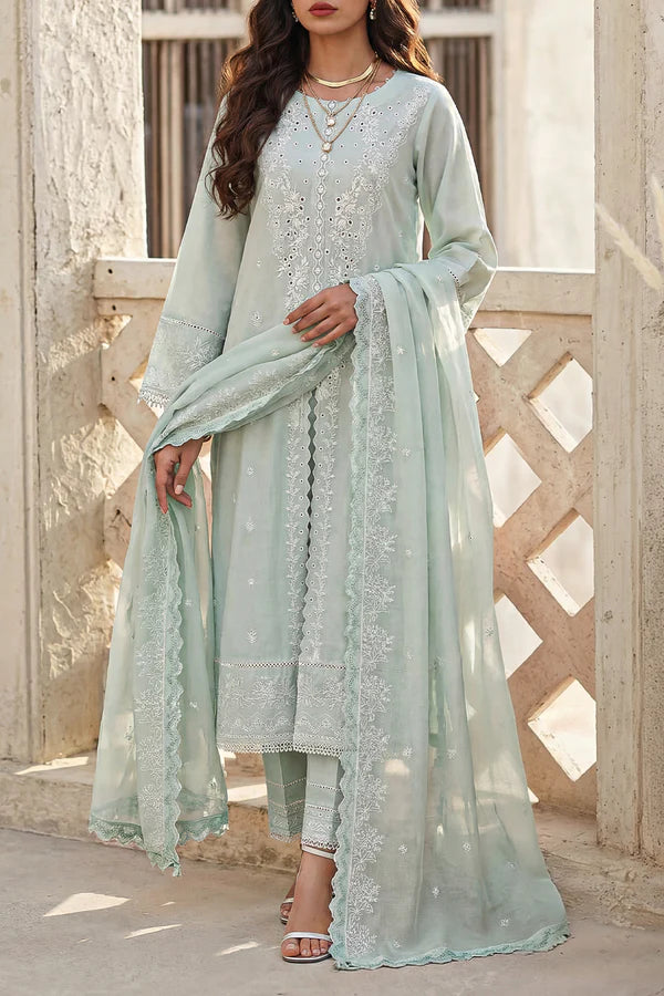 Unstitched Solid+Embroidered Cambric 3 Piece With (Chiffon Dupatta)