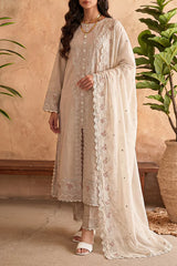 Unstitched Solid+Embroidered Cambric 3 Piece With (Chiffon Dupatta)
