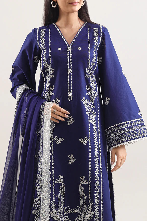 Unstitched Solid+Embroidered Cambric 3 Piece With (Chiffon Dupatta)