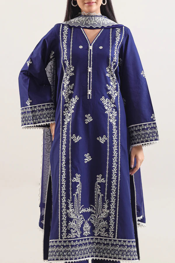 Unstitched Solid+Embroidered Cambric 3 Piece With (Chiffon Dupatta)