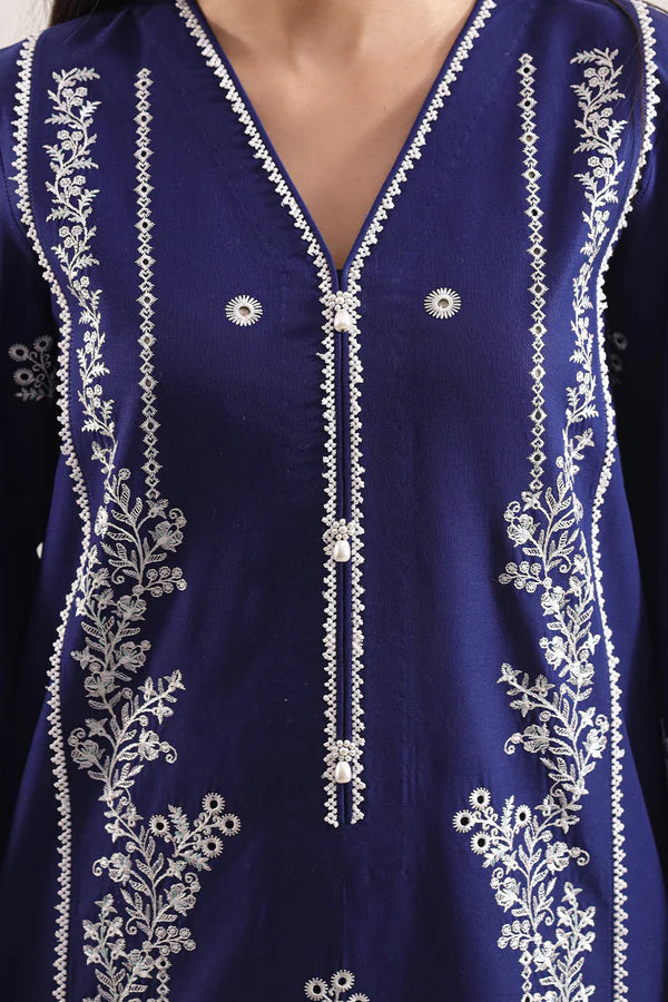 Unstitched Solid+Embroidered Cambric 3 Piece With (Chiffon Dupatta)